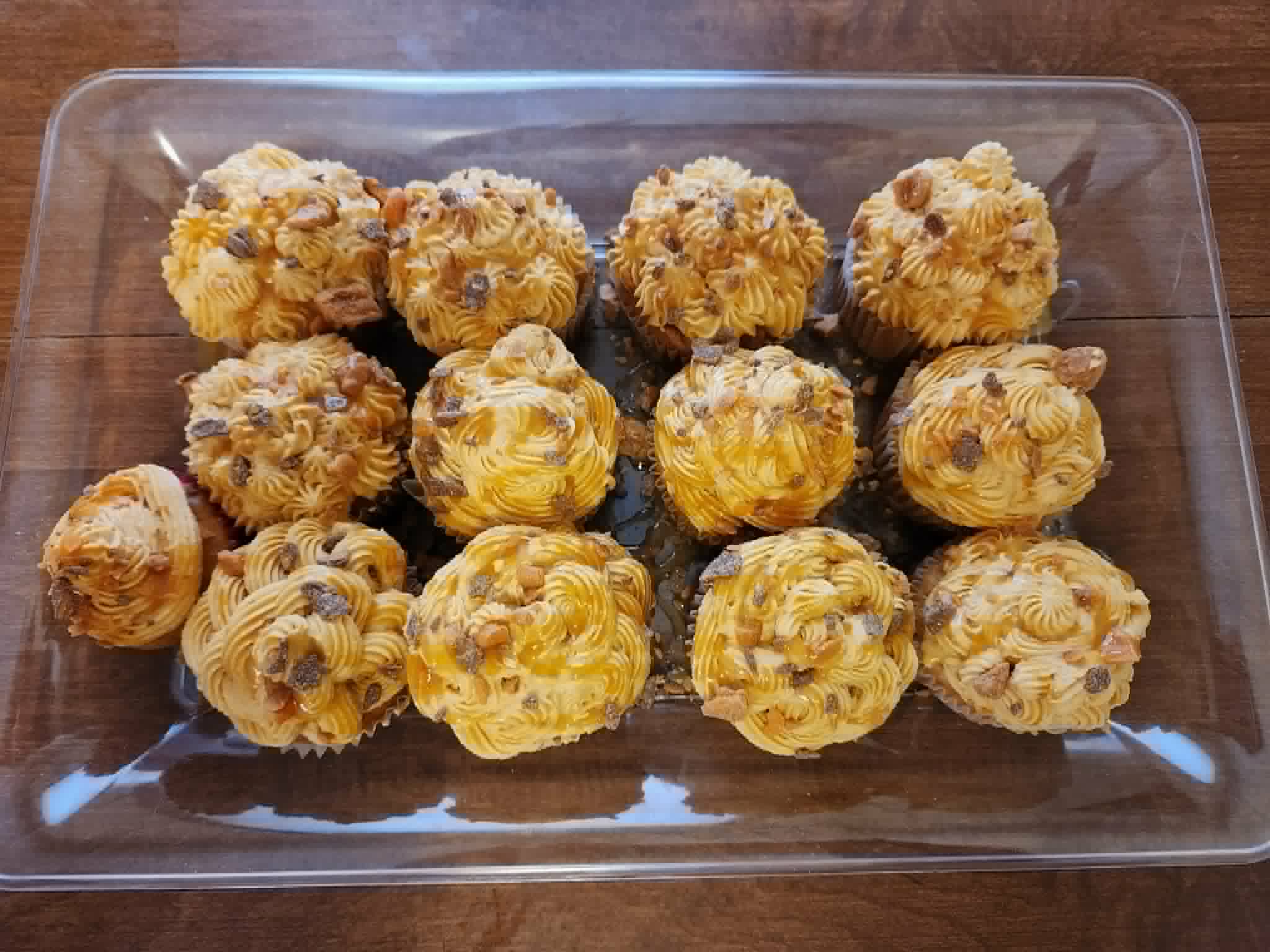 Birthday-style cupcakes with bright frosting